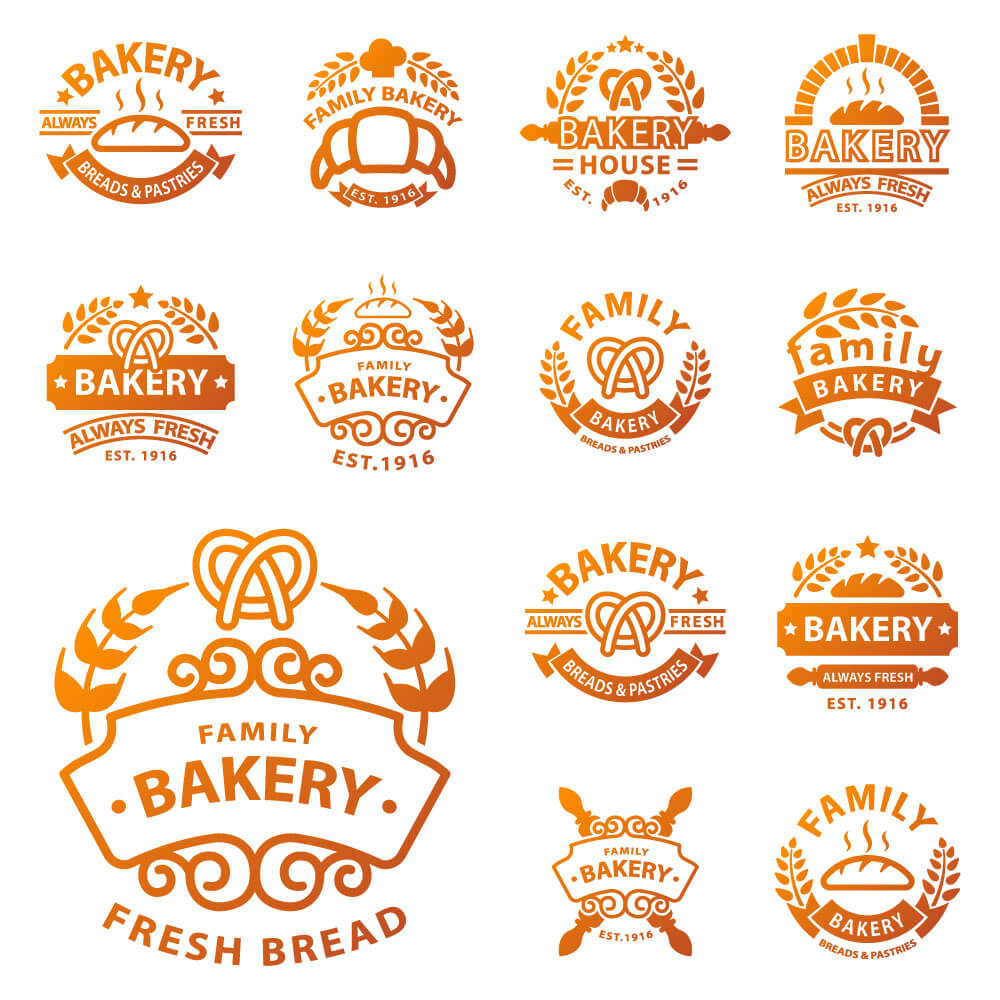 Golden bakery logos in retro style