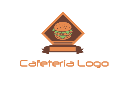 burger in rhombus with ribbon restaurant logo
