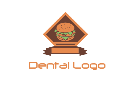 burger in rhombus with ribbon restaurant logo