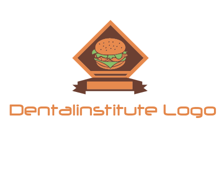 burger in rhombus with ribbon restaurant logo