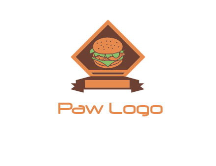 burger in rhombus with ribbon restaurant logo