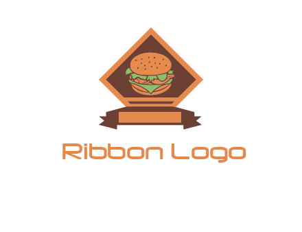 burger in rhombus with ribbon restaurant logo