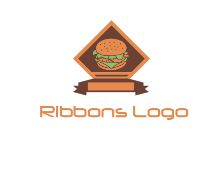 burger in rhombus with ribbon restaurant logo