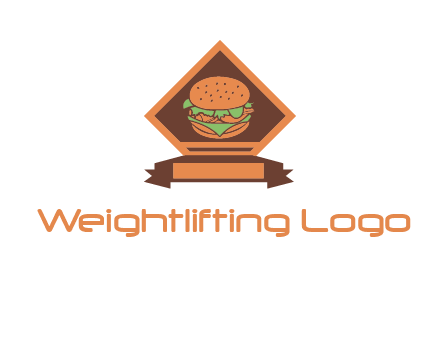 burger in rhombus with ribbon restaurant logo