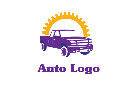 pickup truck logo with cogwheel gears icon