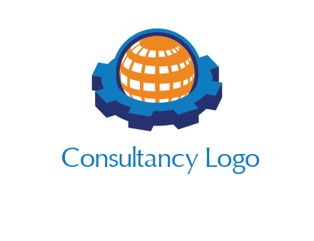 globe in center of gear engineering logo