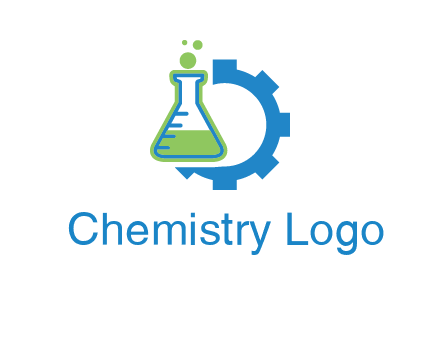 chemical flask and half gear engineering logo
