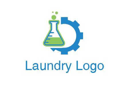 chemical flask and half gear engineering logo