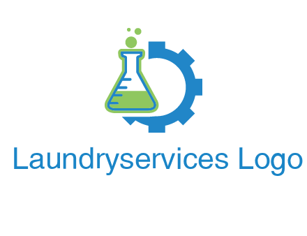 chemical flask and half gear engineering logo