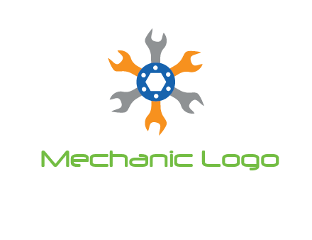 spanners crossing each other with nut in center engineering logo icon