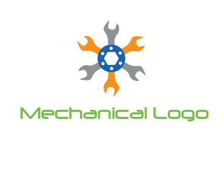 spanners crossing each other with nut in center engineering logo icon