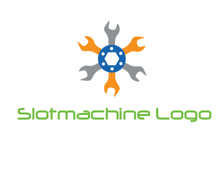 spanners crossing each other with nut in center engineering logo icon