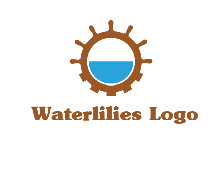 water in ship wheel and gear engineering logo icon