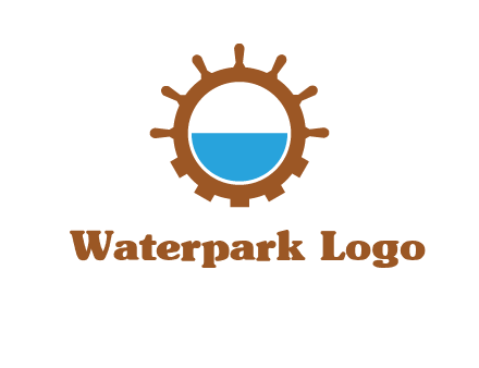 water in ship wheel and gear engineering logo icon