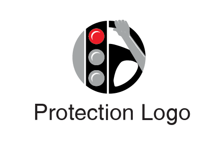 traffic light and steering wheel with hand in circle logo