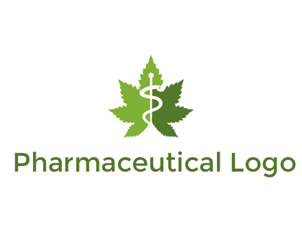 Rod of Asclepius inside marijuana leaf for a medicine logo