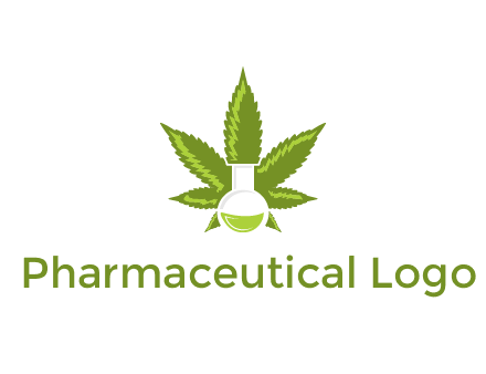 medical logo displaying laboratory flask with marijuana leaf