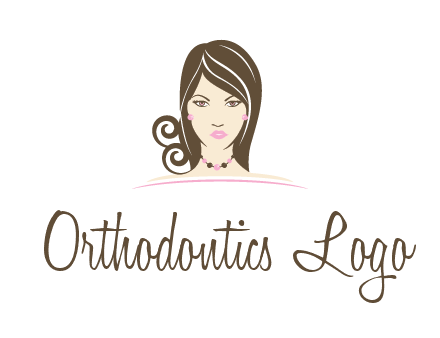 head of beautiful woman wearing bead earrings and necklace jewelry logo