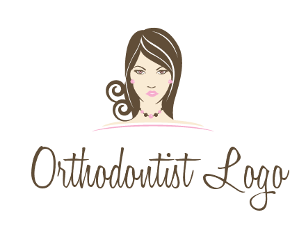 head of beautiful woman wearing bead earrings and necklace jewelry logo