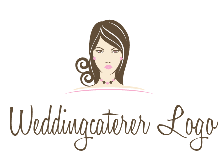 head of beautiful woman wearing bead earrings and necklace jewelry logo