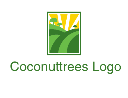 sun rays on trees and field agriculture logo
