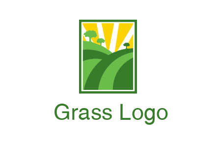 sun rays on trees and field agriculture logo