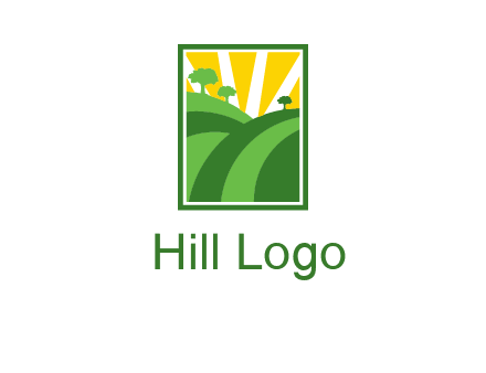 sun rays on trees and field agriculture logo