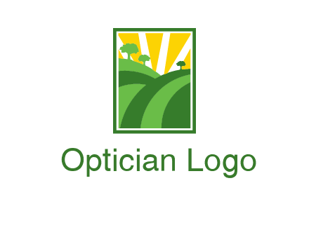 sun rays on trees and field agriculture logo