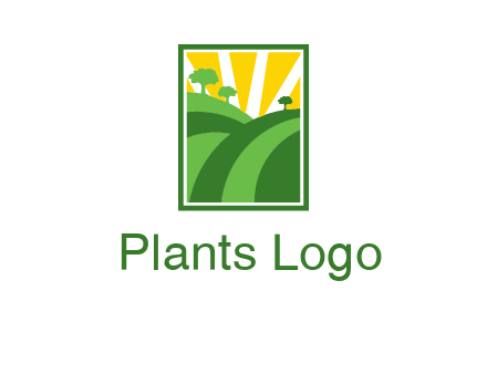 sun rays on trees and field agriculture logo