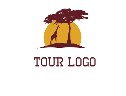 sun and tree with giraffe animal logo