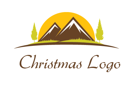 mountains with trees and sun travel logo