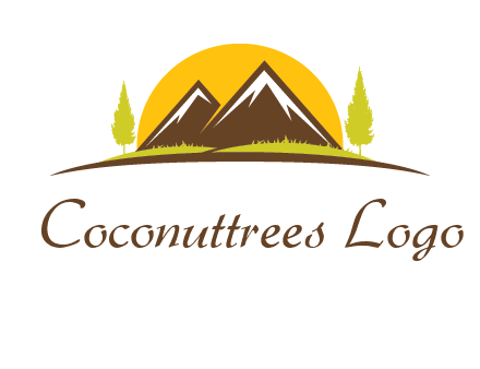 mountains with trees and sun travel logo