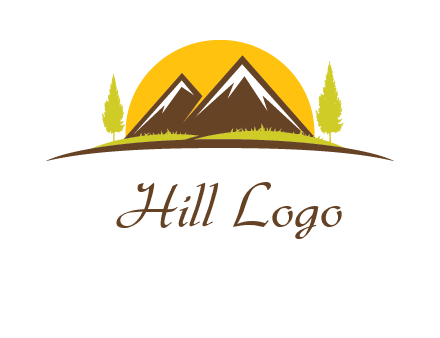 mountains with trees and sun travel logo