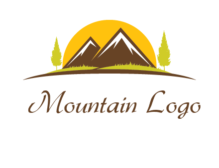 mountains with trees and sun travel logo