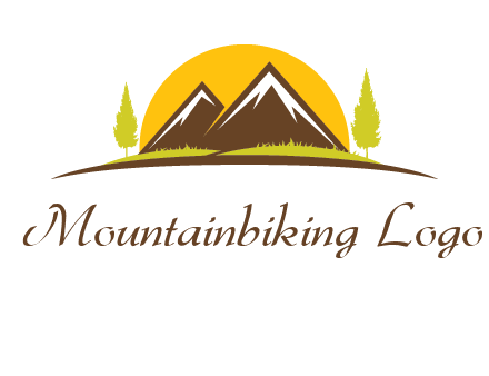 mountains with trees and sun travel logo
