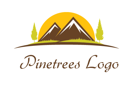 mountains with trees and sun travel logo