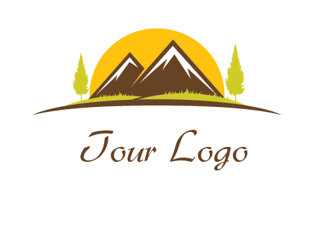 mountains with trees and sun travel logo