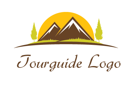 mountains with trees and sun travel logo