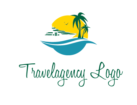 cruise ship palm trees and sun travel logo