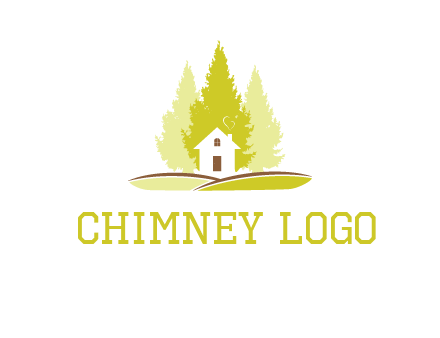 pine trees and house on hill logo