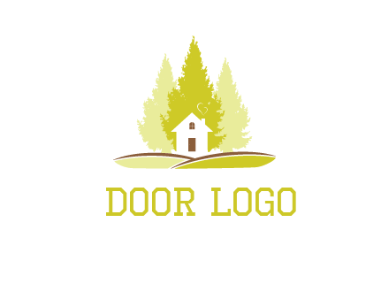 pine trees and house on hill logo