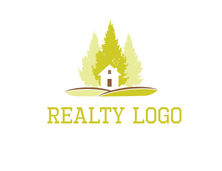 pine trees and house on hill logo