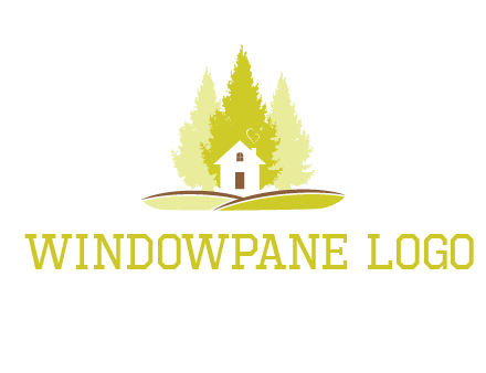pine trees and house on hill logo