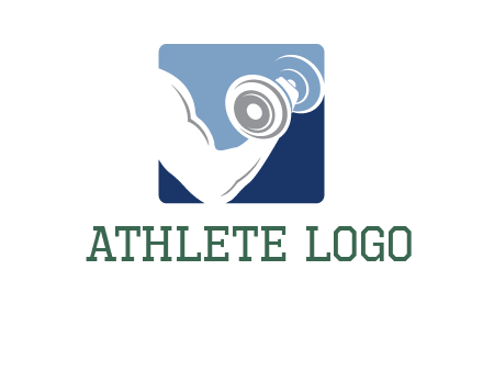 muscle arm with dumbbell in square logo icon