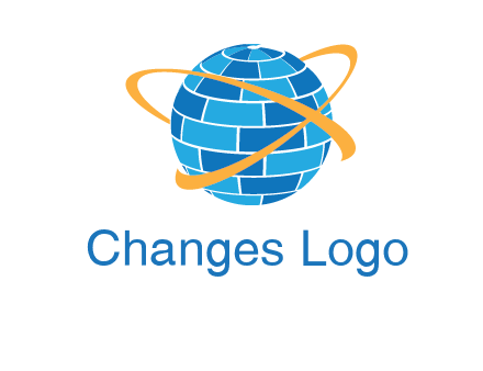 swoosh around bricks globe communication logo