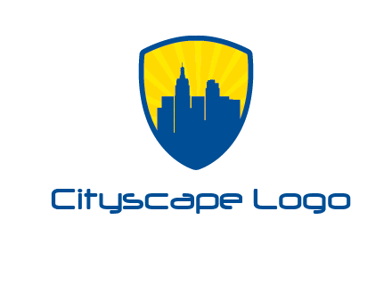 rays and buildings in shield insurance logo