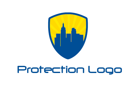 rays and buildings in shield insurance logo