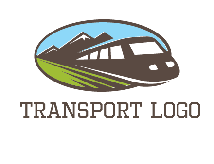 mountains and bullet train in oval illustration logo