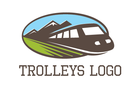 mountains and bullet train in oval illustration logo