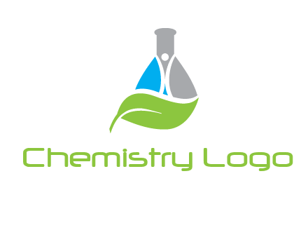 chemical flask and swoosh man with leaf medical logo